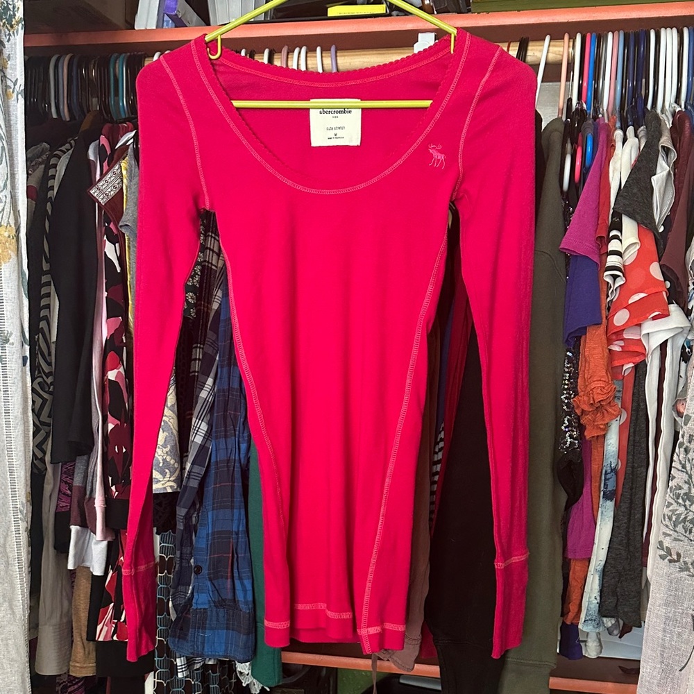 Abercrombie & Fitch Women's Long-Sleeve Scoop Neck Top - Fuchsia